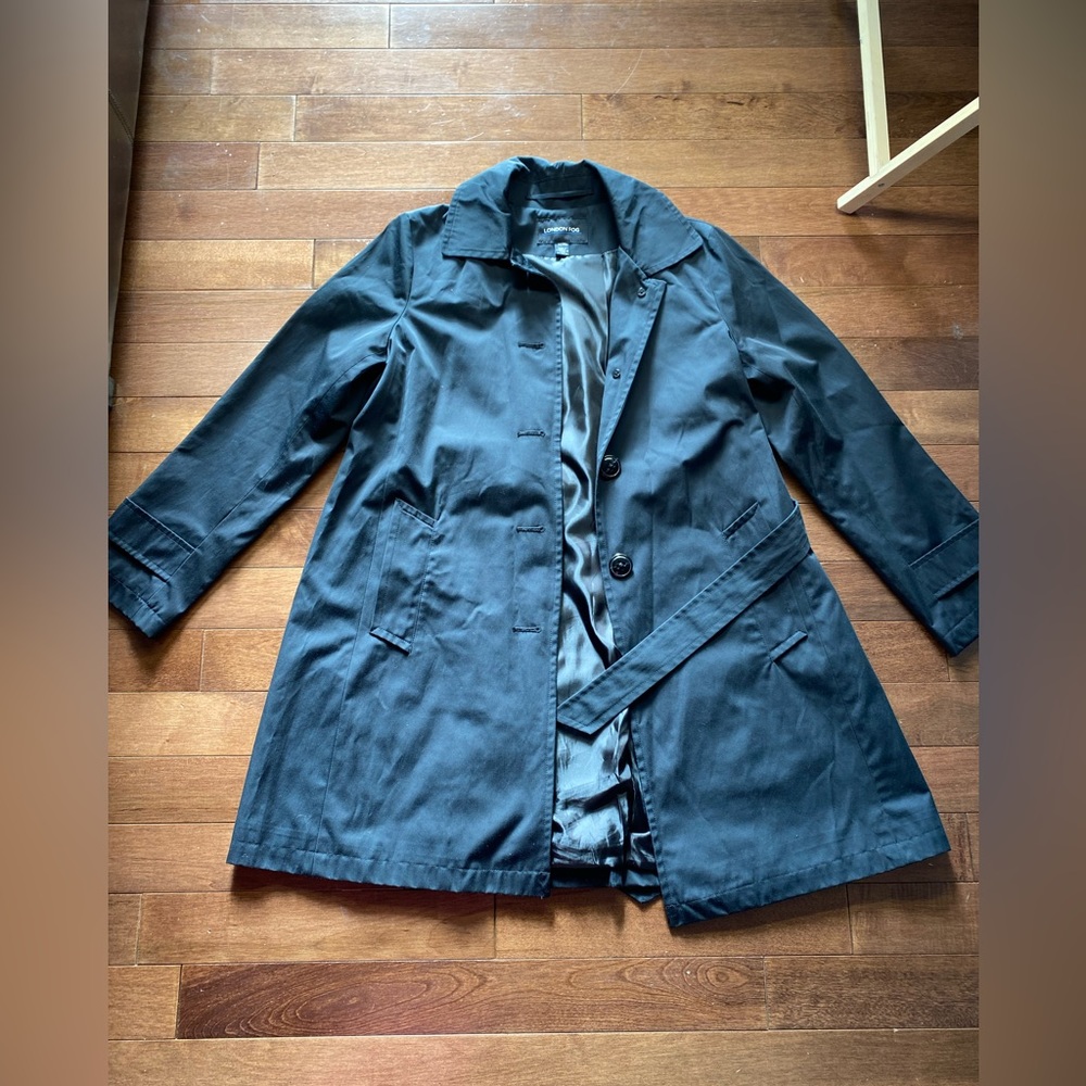London Fog Long Black Trench Coat Women’s sz M
